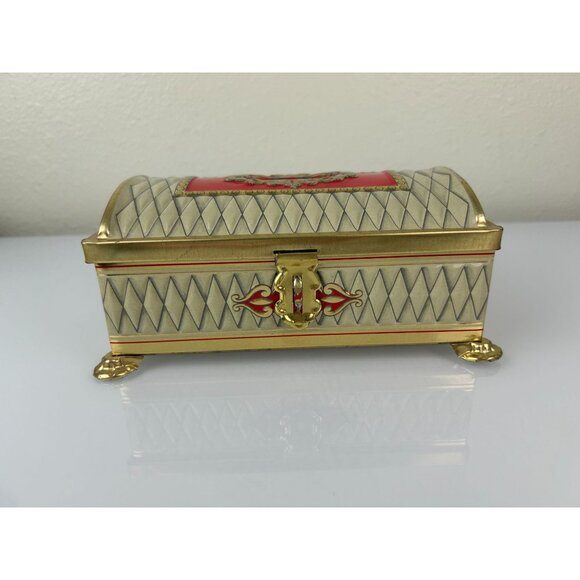 Fricke & Nacke Metal Tin Coin Trinket Box Western Germany Red Gold Tone Vintage - Picture 3 of 15